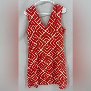 Mahi Gold Red White Geometric Sleeveless V Neck Stretch Cotton Dress XL